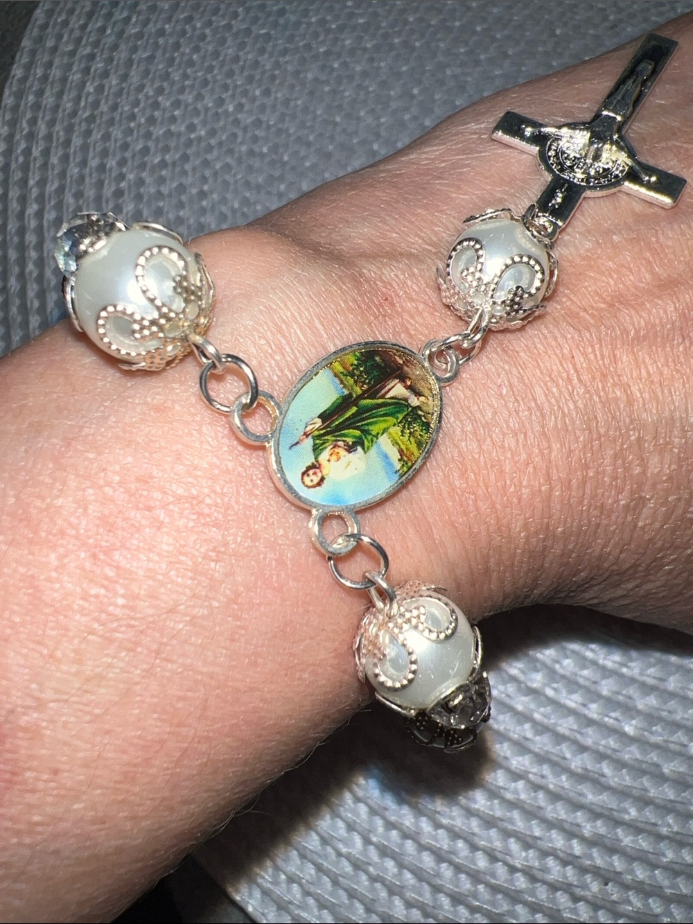Saint Jude  Rosary Bracelet with Green Medal